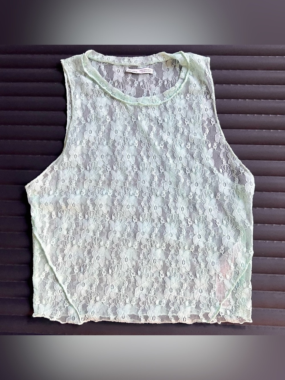 Bershka Mint Green Floral Lace Tank crop top Sz M